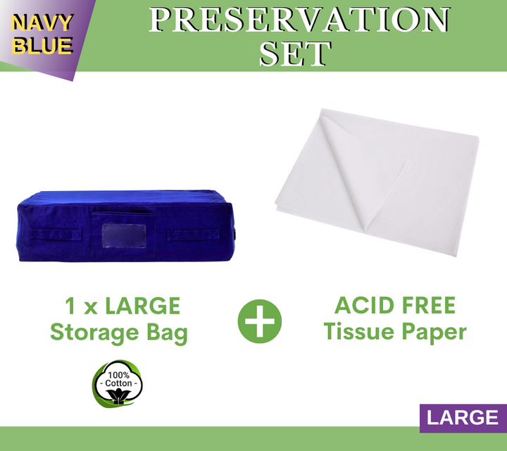 Large Navy Blue Storage Bag + Acid Free Tissue Paper Preservation Set