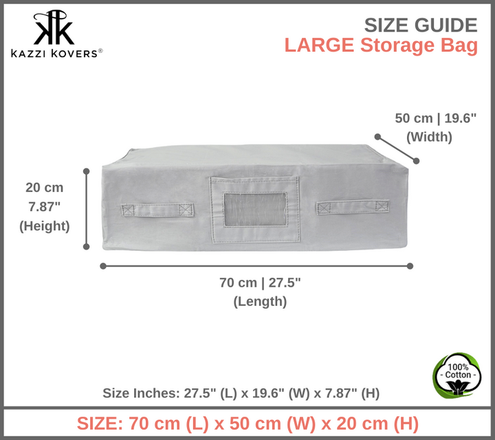 100% Cotton Large Storage Bag Size Guide | Kazzi Kovers