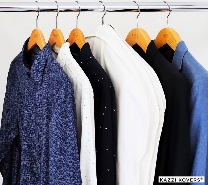 Mens shirts and suits displayed with regular size garment bag | Kazzi Kovers