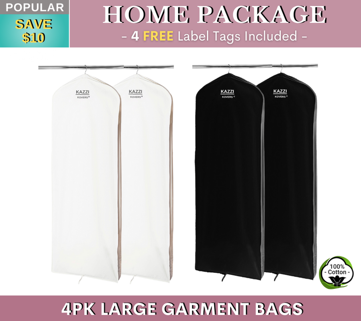 4PK Large (long) Garment Bags in Cream and Black Combo | Kazzi Kovers