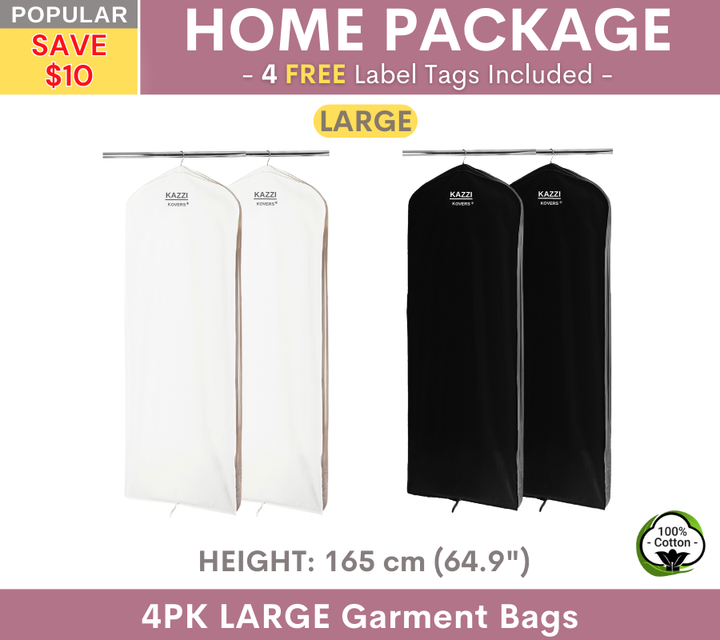 4PK Large (long) Garment Bags in Cream and Black Combo | Kazzi Kovers