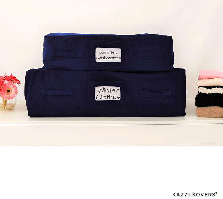 Regular and Large navy blue storage bags for jumpers, cashmere, winter clothing and more