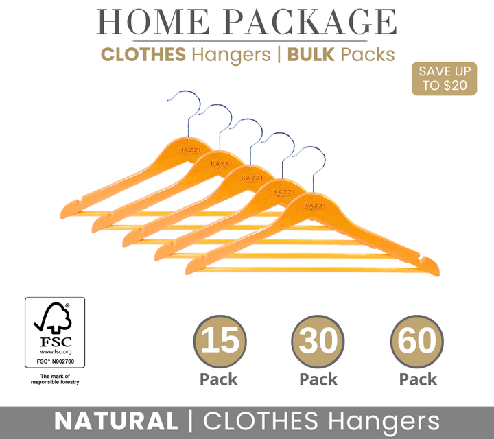 CLOTHES Hangers Bulk Packs | NATURAL Wood Grain