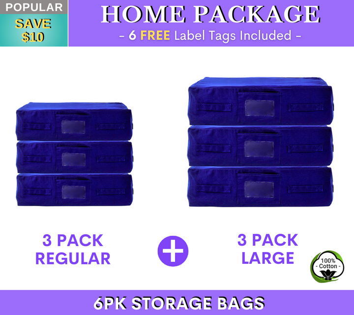 NAVY Storage Bags Home Package | 3PK REGULAR + 3PK LARGE