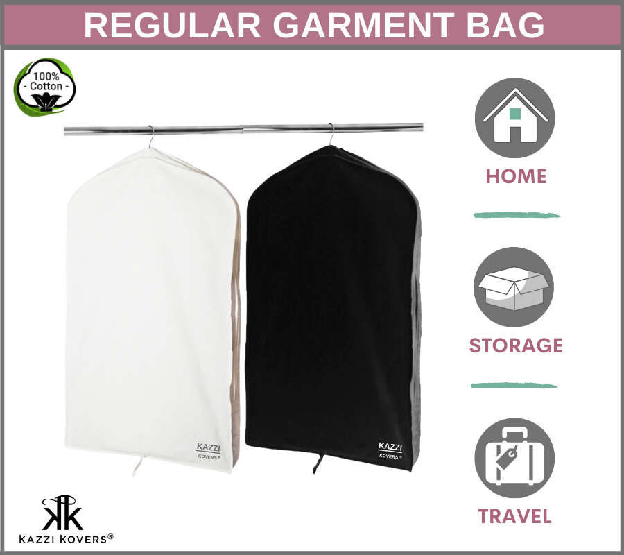 Cream and Black Garment Bags for home, storage and travel purposes