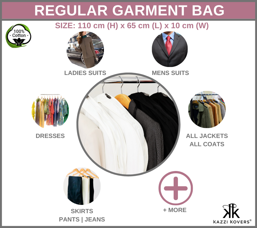 Regular size garment bag uses guide | Kazzi Kovers