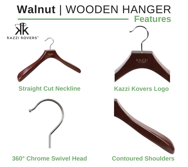 Walnut Coat Hanger Features | Kazzi Kovers