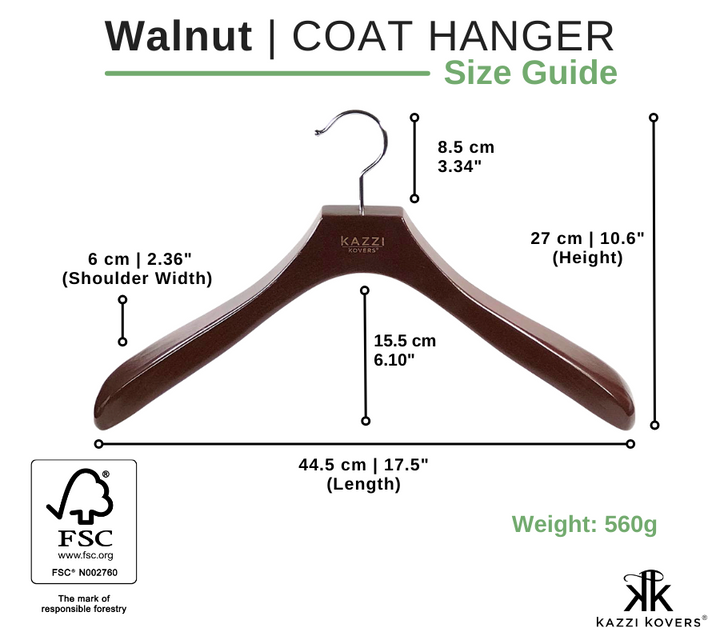 Walnut Coat Hanger Size Guide | Kazzi Kovers