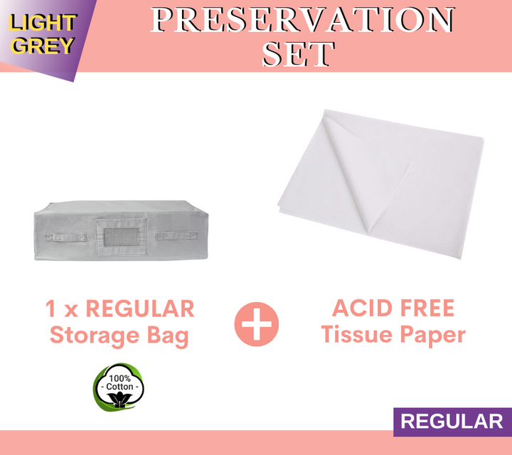 Light Grey Regular Storage Bag + Acid Free Tissue Paper Preservation Set | Kazzi Kovers