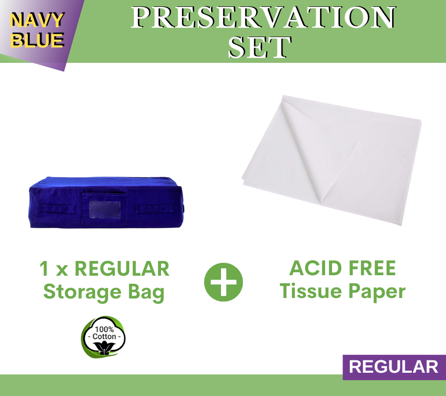 Navy Blue Regular Storage Bag + Acid Free Tissue Paper Preservation Set