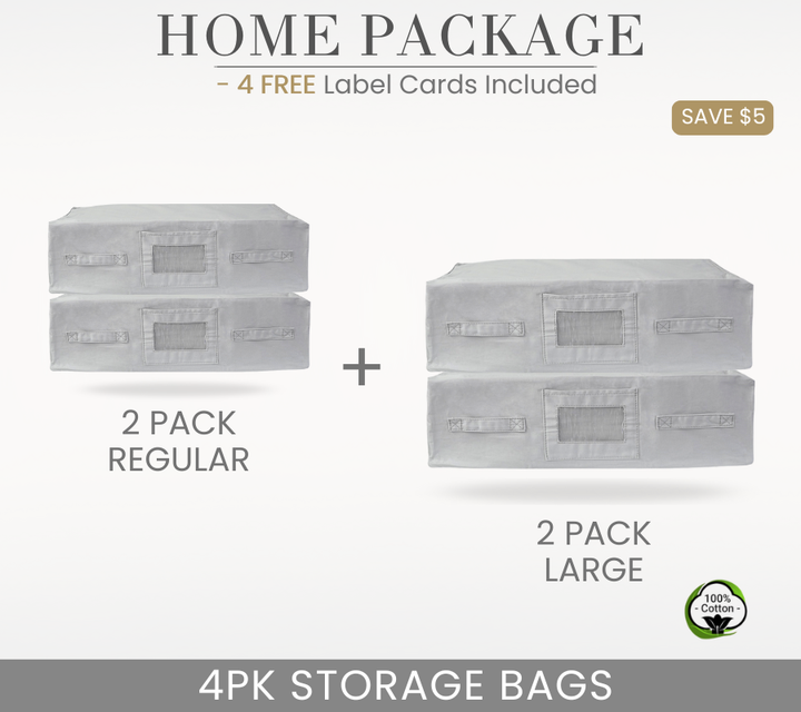 HOME PACKAGE - 4PK GREY Storage Bags | 2PK Regular + 2PK Large