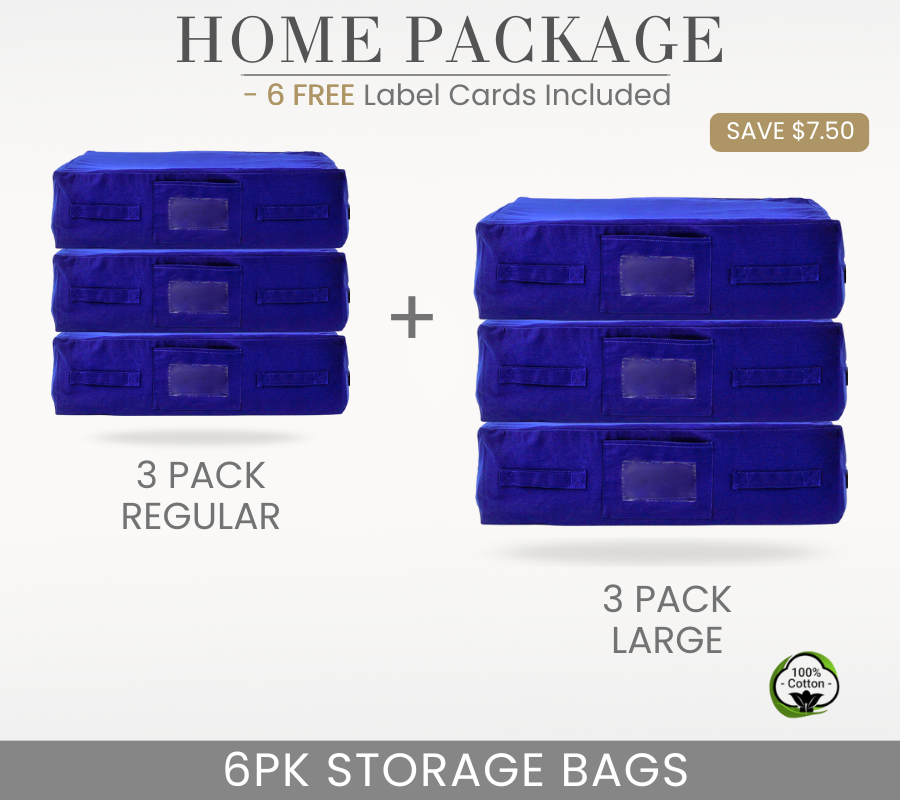 HOME PACKAGE - 6PK NAVY BLUE Storage Bags | 3PK Regular + 3PK Large
