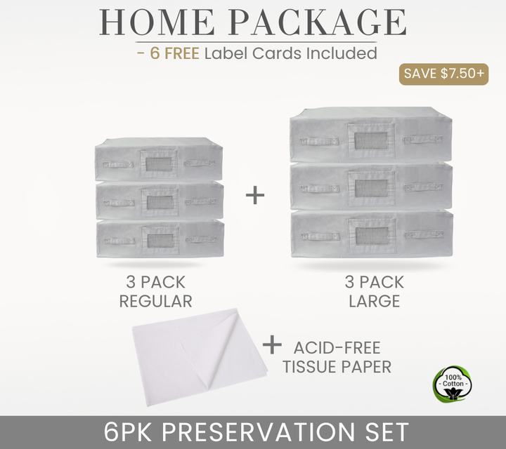 HOME PACKAGE | 6PK GREY Preservation Set | 3 Regular + 3 Large + Acid Free Tissue Paper