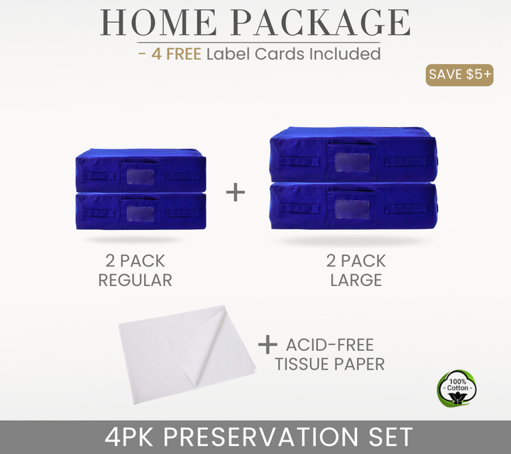 HOME PACKAGE | 4PK NAVY BLUE Preservation Set | 2 Regular + 2 Large + Acid Free Tissue Paper