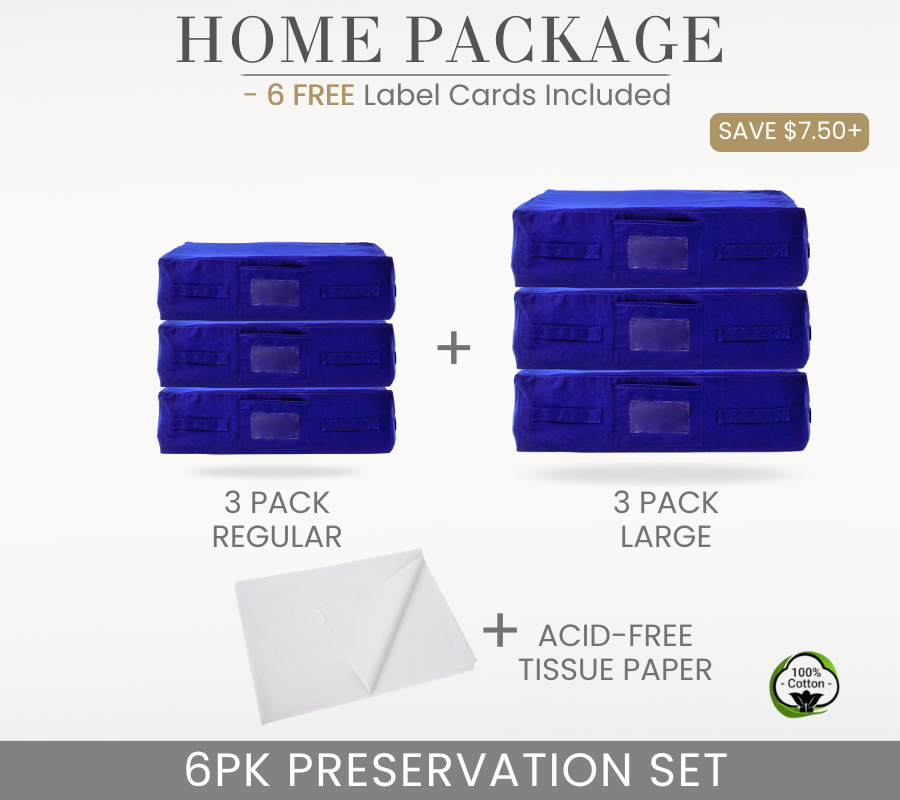 HOME PACKAGE | 6PK NAVY BLUE Preservation Set | 3 Regular + 3 Large + Acid Free Tissue Paper