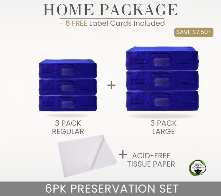 HOME PACKAGE | 6PK NAVY BLUE Preservation Set | 3 Regular + 3 Large + Acid Free Tissue Paper