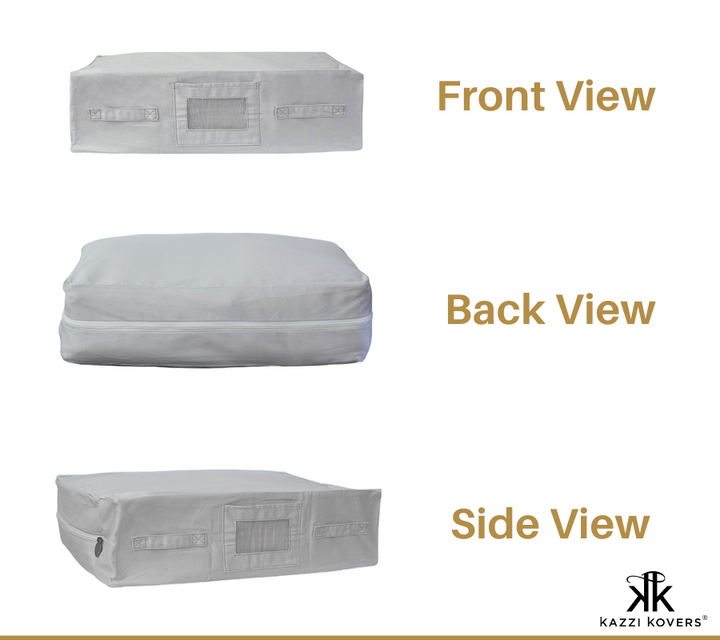 Front, back and side view of cotton storage bag | Kazzi Kovers