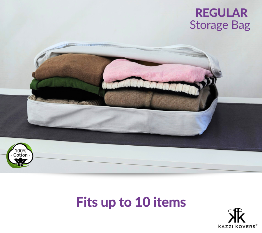 Protect your cashmere jumpers, sweaters and winter accessories when laid flat in fully enclosed cotton storage bags