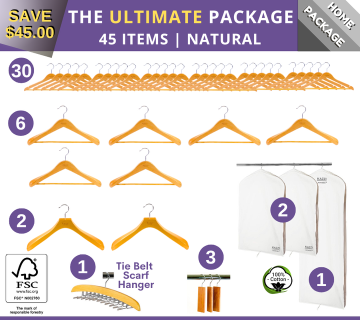 The ULTIMATE Package Natural European Beech Wood Hangers | 45 Items