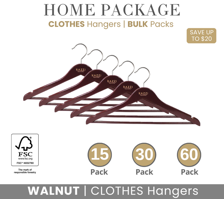 CLOTHES Hangers Bulk Packs | WALNUT Wood Grain