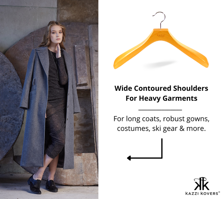 Coat hanger with wide contoured shoulders for robust and heavy garments | Kazzi Kovers