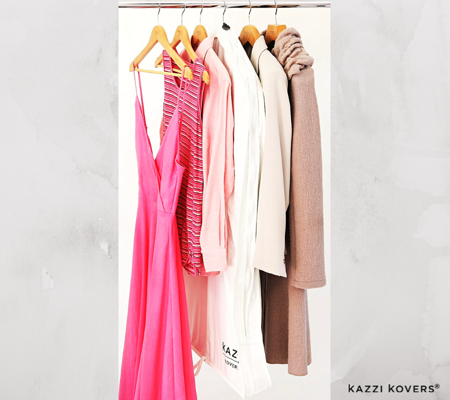 Various pink and beige garments with 100% cotton garment bag | Kazzi Kovers