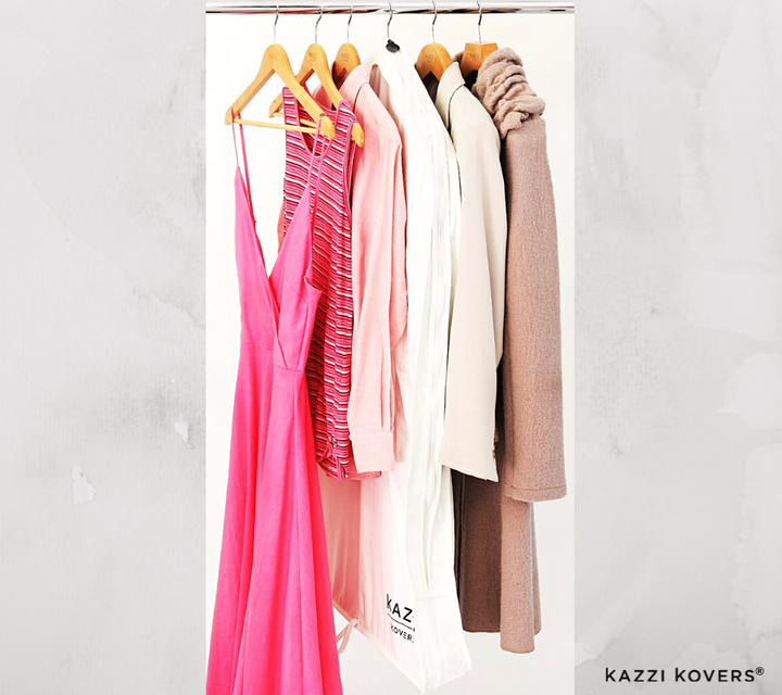 Various pink and beige garments with 100% cotton garment bag | Kazzi Kovers