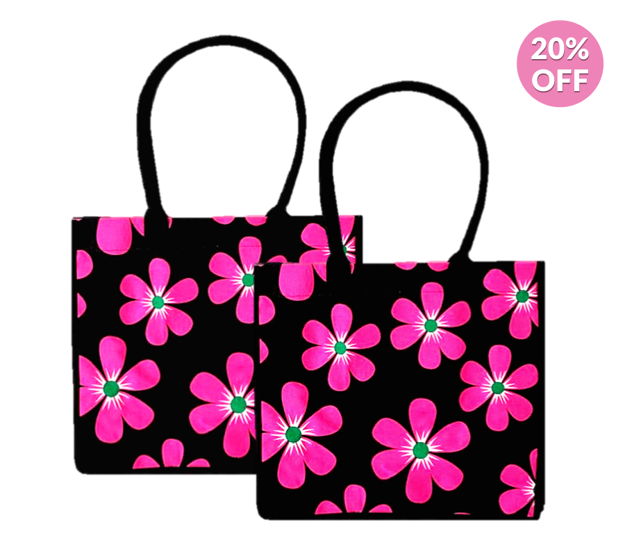 2PK fresh floral print reusable shopping and beach bags | 100% Cotton