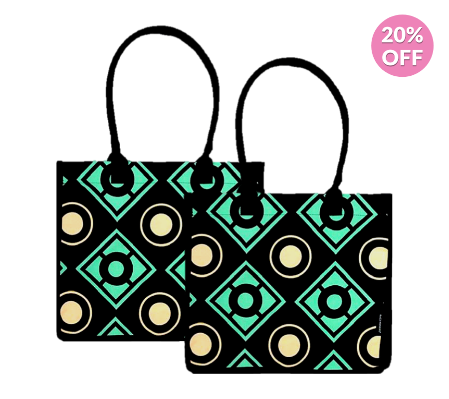 2PK Geometric Print Shopping Tote Bags | Kazzi Kovers