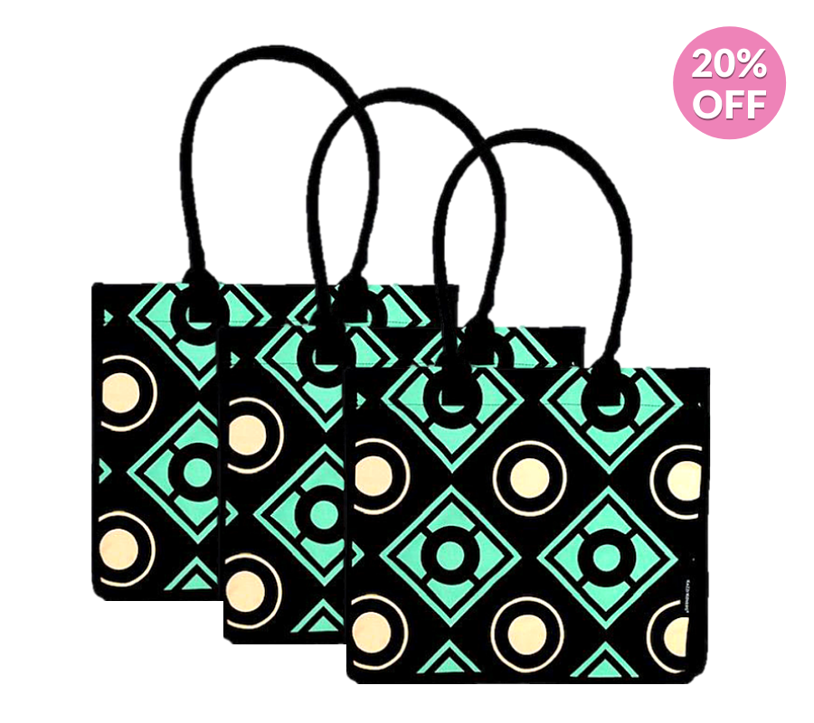 3 Pack Bold Geometric Shopping Tote Bags | Kazzi Kovers