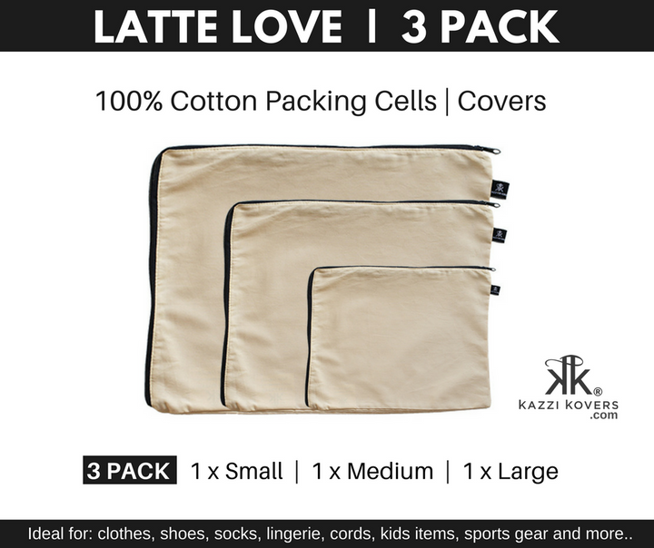 3 Pack Latte Love (beige) cotton covers and packing cells