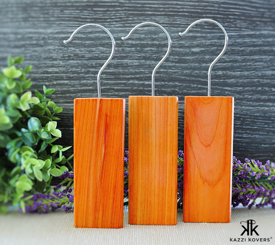 Cedar wood hanging blocks offer natural moth and insect protection