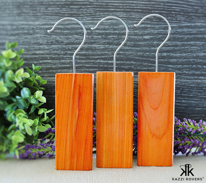 Cedar wood hanging blocks offer natural moth and insect protection