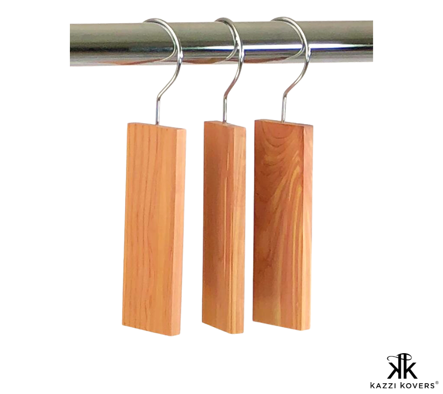 Cedar hanging blocks on rail | Kazzi Kovers