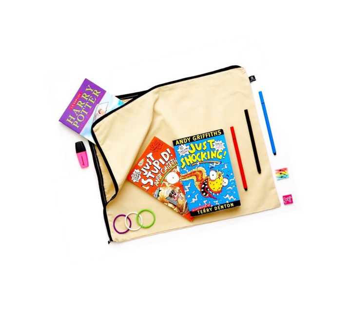 Library books, pencils and accessories bag