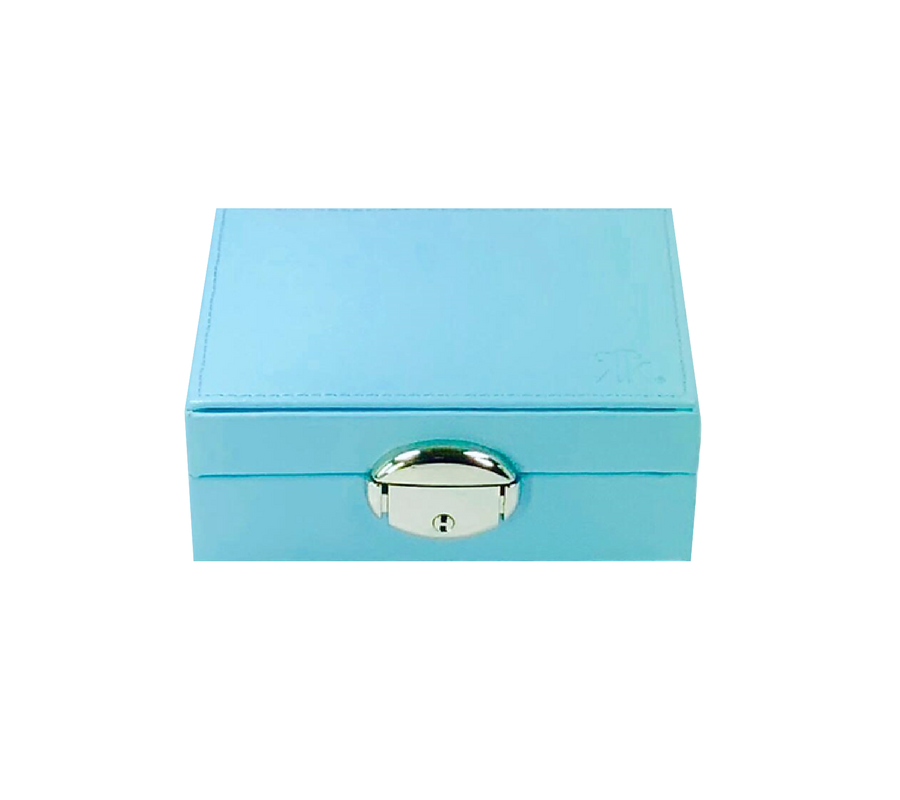 Oval lock on blue jewellery box to secure your valuables