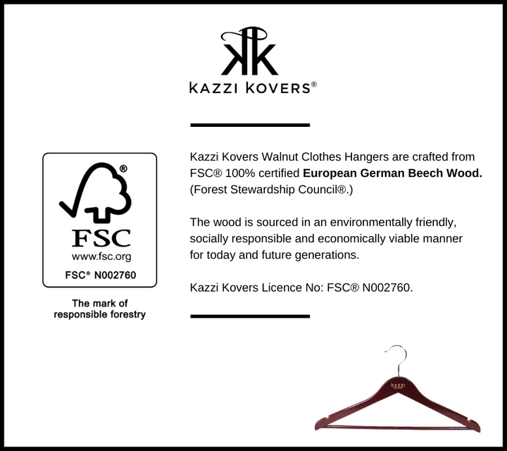 FSC® 100% certified walnut European Beech Wood Clothes Hanger | Kazzi Kovers