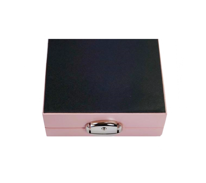 Black base view of jewellery case in pale pink