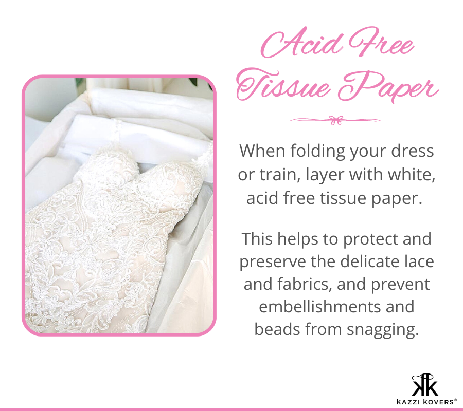 Acid free tissue paper to layer and protect your wedding dress and prevent snagging and tears