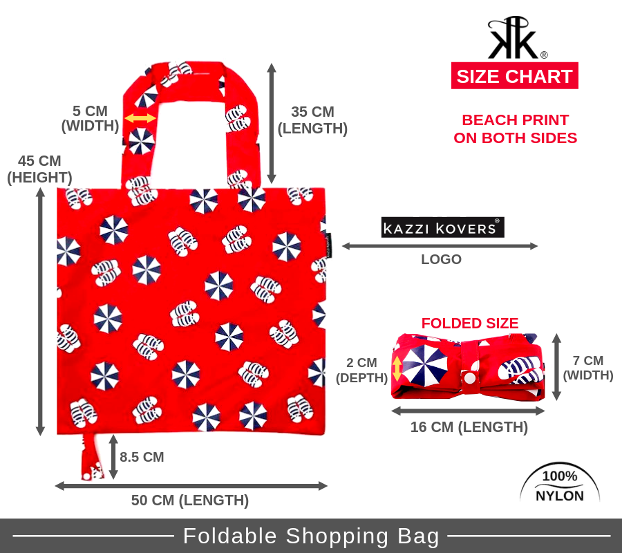 Size Chart | Beach Print Foldable Nylon Shopping Bags