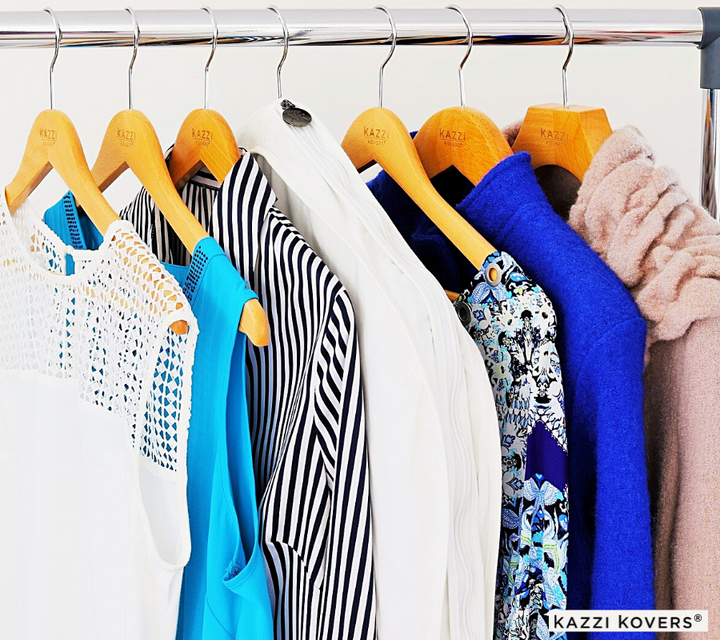 Blue and white hues with cream garment bag