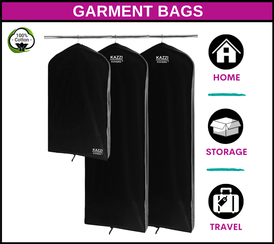 Kazzi Kovers® Black garment bags in Regular and Large Sizes