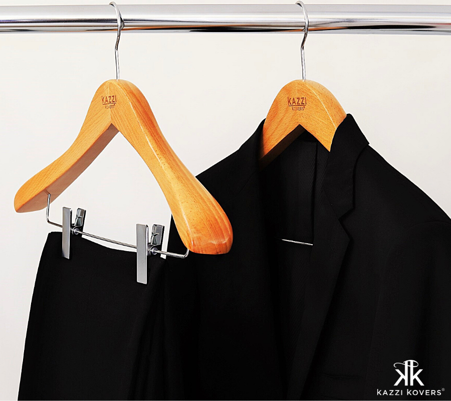 Black suit with metal clip hanger