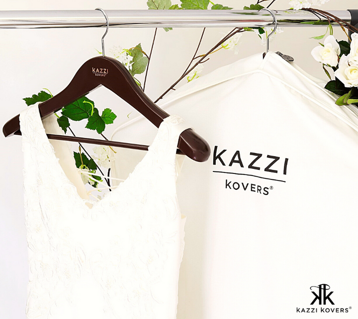 100% cotton garment bag + Kazzi Kovers wooden bridal hanger