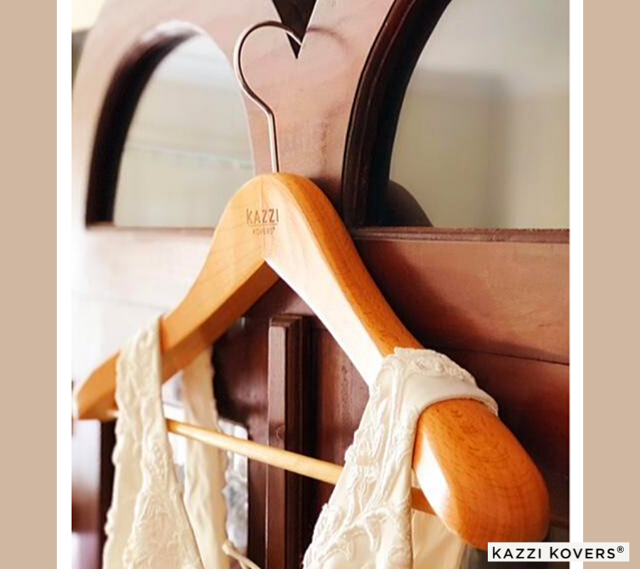 Bridal dress wooden hanger with contoured shoulders for extra support