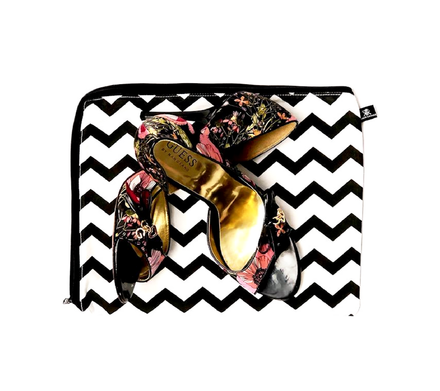 Shoe bag for storage or travel in chevron print