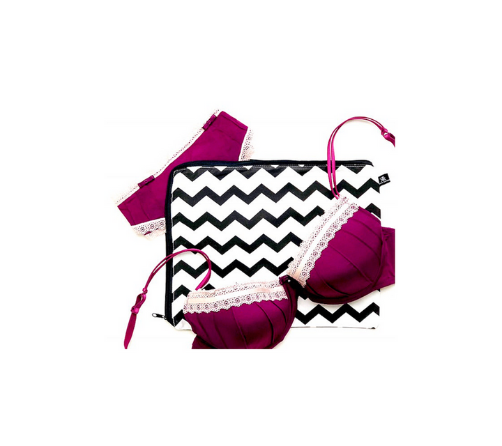 Lingerie storage bag in popular chevron print