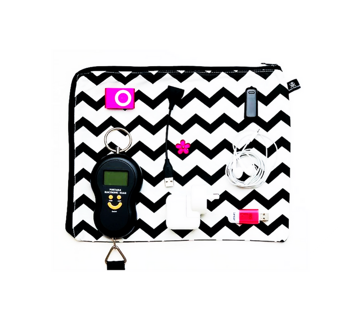 Black and white cotton bag for electronics and travel accessories