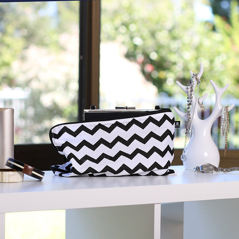 Chevron print cotton dust covers for small clutches, wallets and wristlets