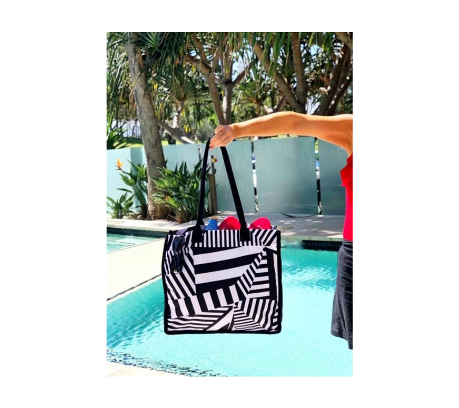 Black and white chevron print pool and beach bag